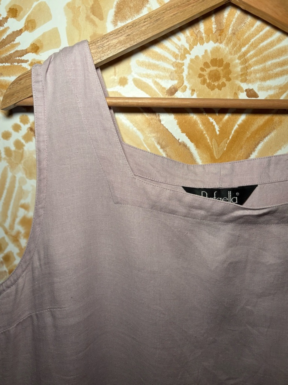 Lavender 100% Linen Midi Dress Pockets Minimalist Coastal SummerShift Relaxed - Picture 5 of 6